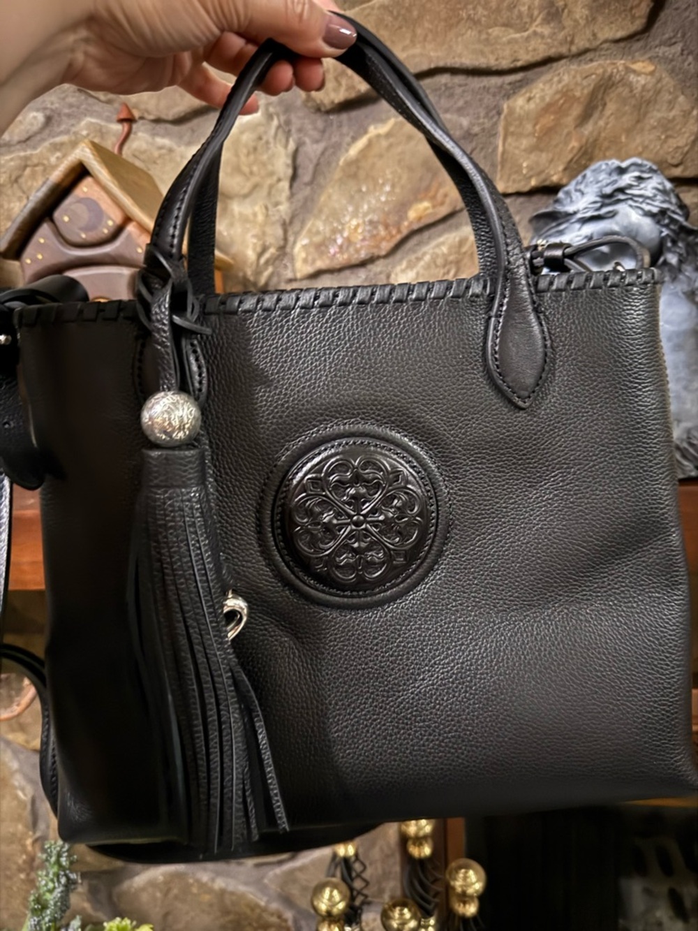 Brighton Black Leather Tassel Tote